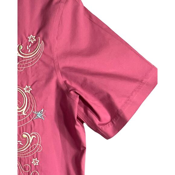 Orvis Top Womens Size S Dark Pink Short Sleeve Embroidered Button Up Round Neck - Picture 4 of 8